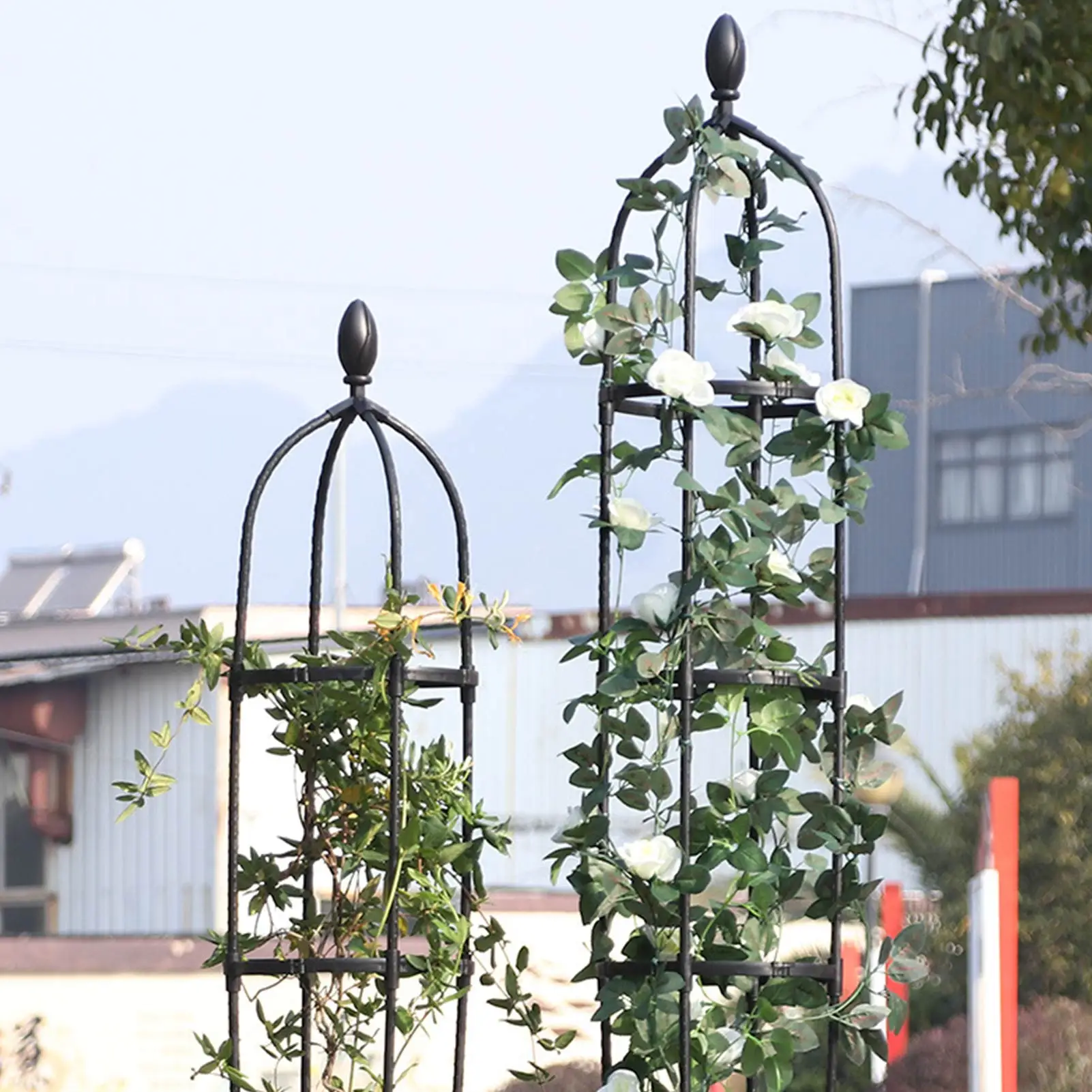 

Tower Obelisk Garden Trellis Metal Plant Cage Flower Support For Climbing Plants Vines Roses PE Steel Frame For Outdoor