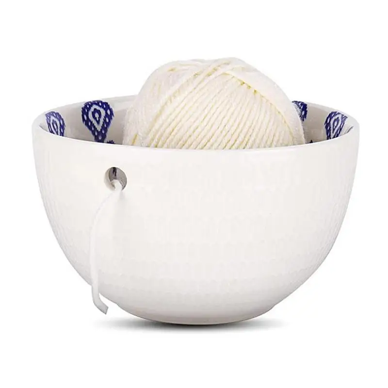 

Ceramic Yarn Bowl Round Ceramic Yarn Storage Bowl For Crocheting Knitting Bowl Yarn Holder With Hole Yarn Organizer Skein Bowl