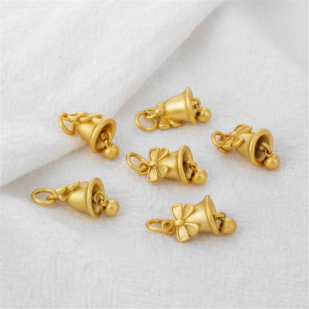 

18k gold clad matte gold bow Christmas bell pendant tassel bracelet necklace diy shape handmade jewelry charm