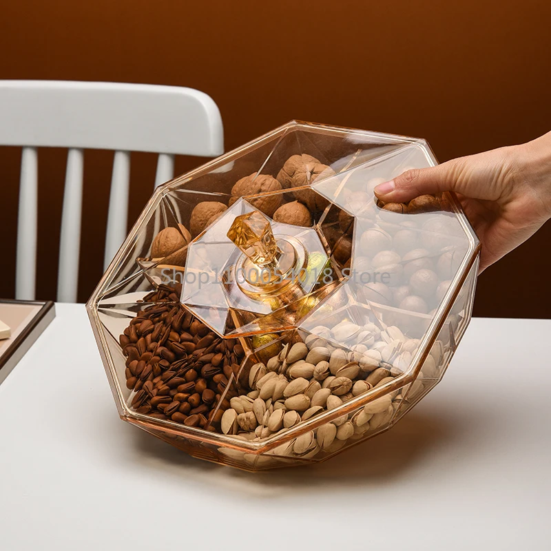 

Modern Creative Living Room Dried Fruit Plate Grid with Cover New Year Snack Box Nut Box Transparent Dried Fruit Box