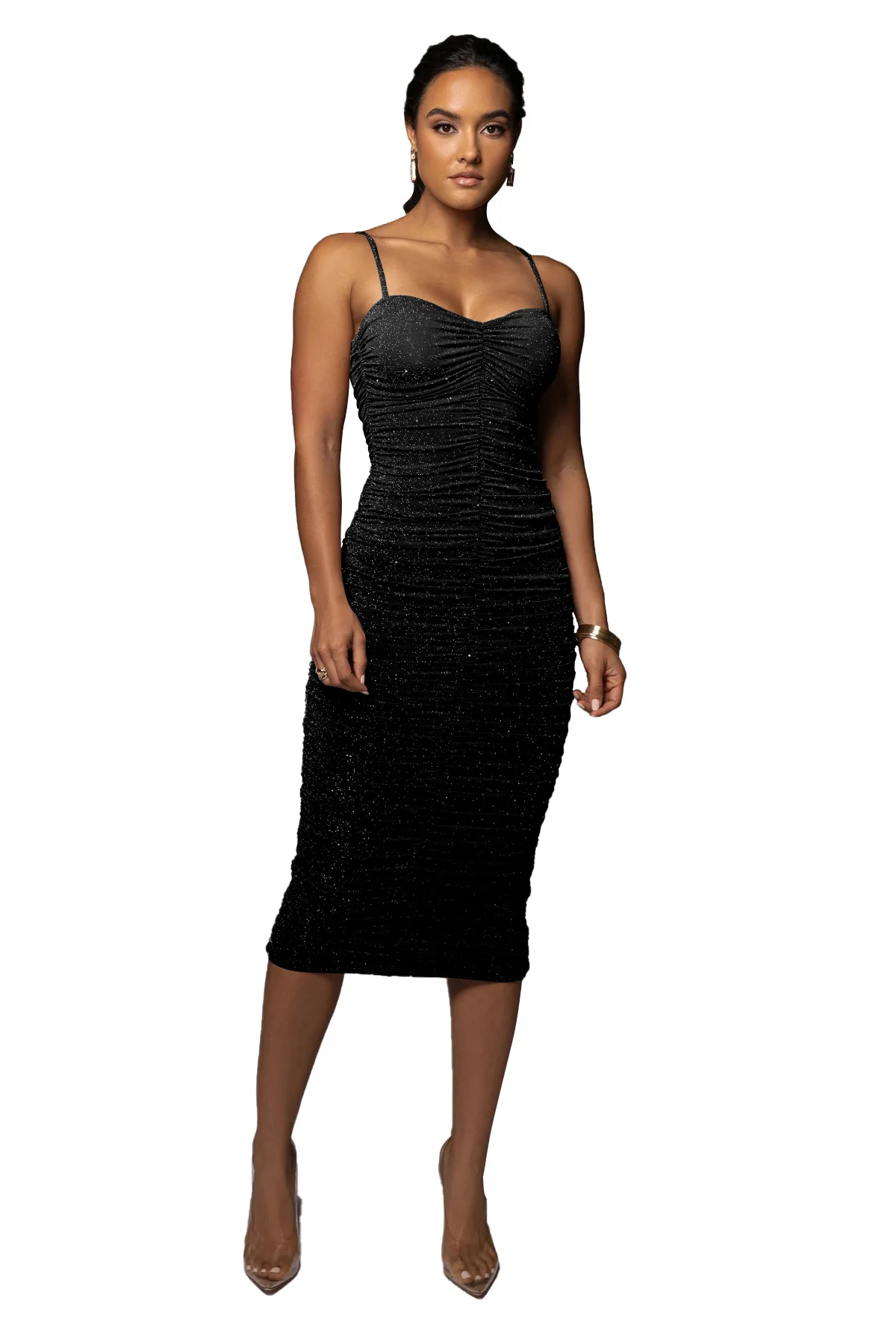 

ELIJOIN2022 summer sexy tight pencil skirt pleated shiny sling dress elegant sling dress