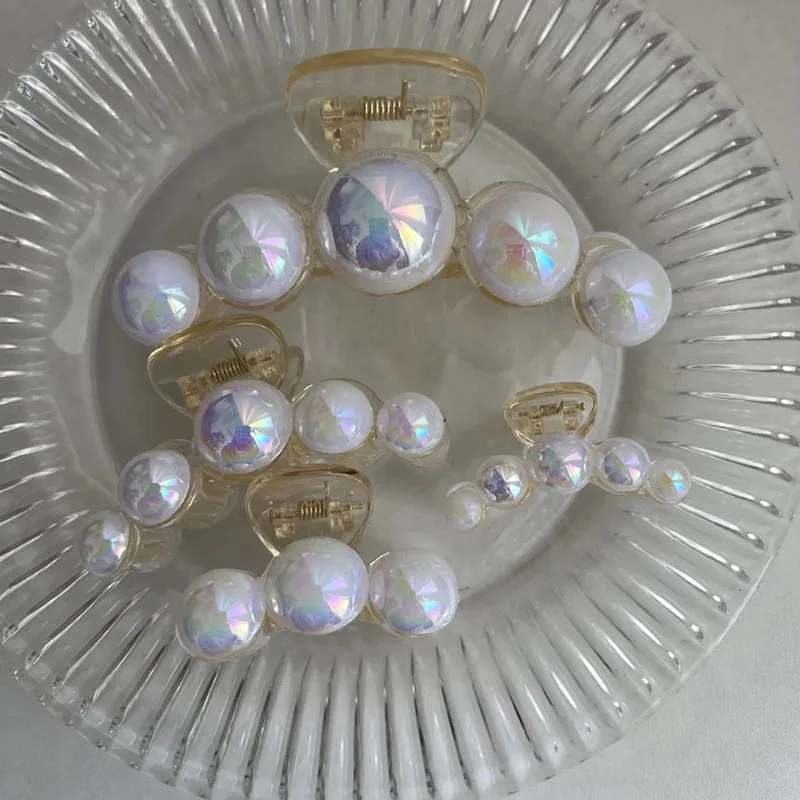 

Mermaid Multicolor Pearl Light Women Pearl Hair Claw Temperament Lady Ponytail Shark Hair Clip Hairwear Fashion Hair Accessory