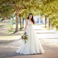 elegant lace a line 2022 wedding dress for women square collar backless bridal gown appliques white bridal dress robe de mari%c3%a9e