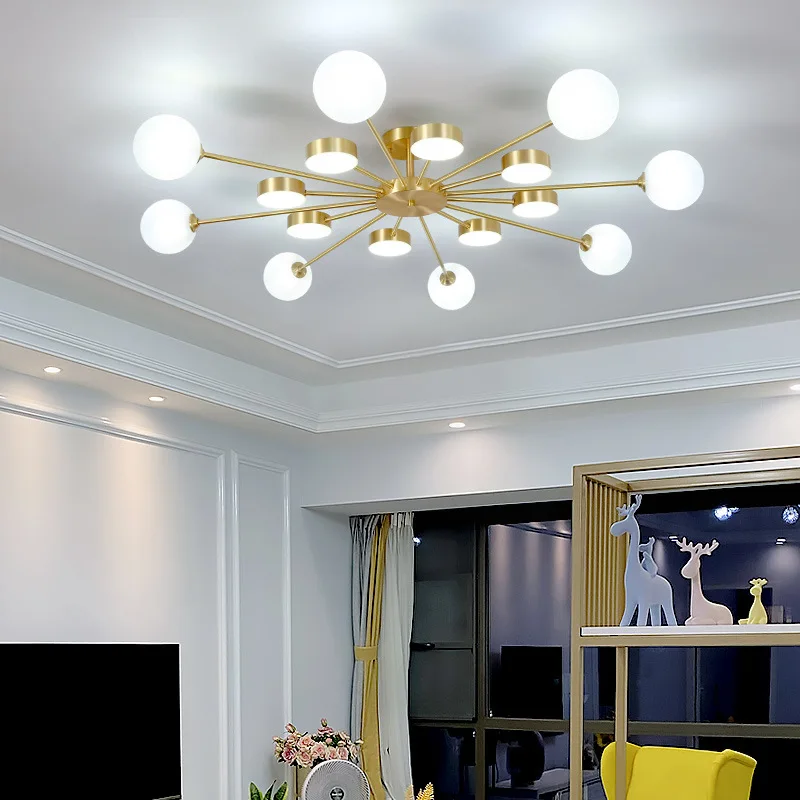 

Nordic Modern Simple Ceiling Lamp Full Copper LED Indoor Chandelier Bedroom Creative Lights Living Room Restaurant Hotel Light
