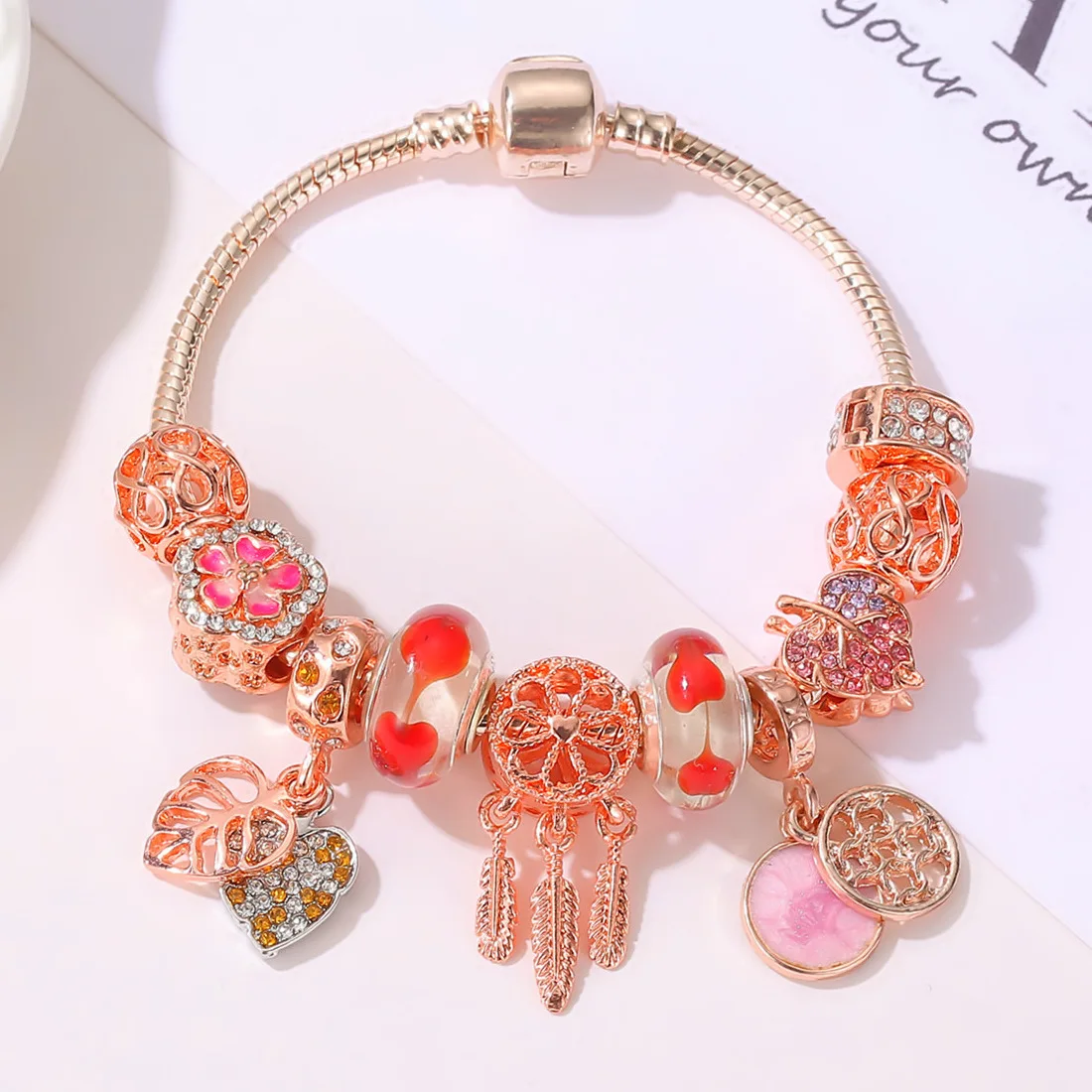 

Rose Gold Glass Bracelet Purple Creative DIY Beauty Shining Beaded Bracelet Set Christmas Valentine's Day Gift for Girl Women