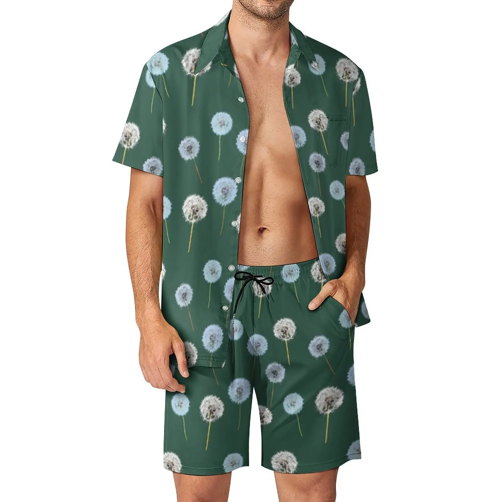 

Одуванчик фитнес уличные мужские комплекты белая зеленая Повседневная рубашка комплект летние графические шорты из двух частей винтажный костюм приблизительно 2XL 3XL