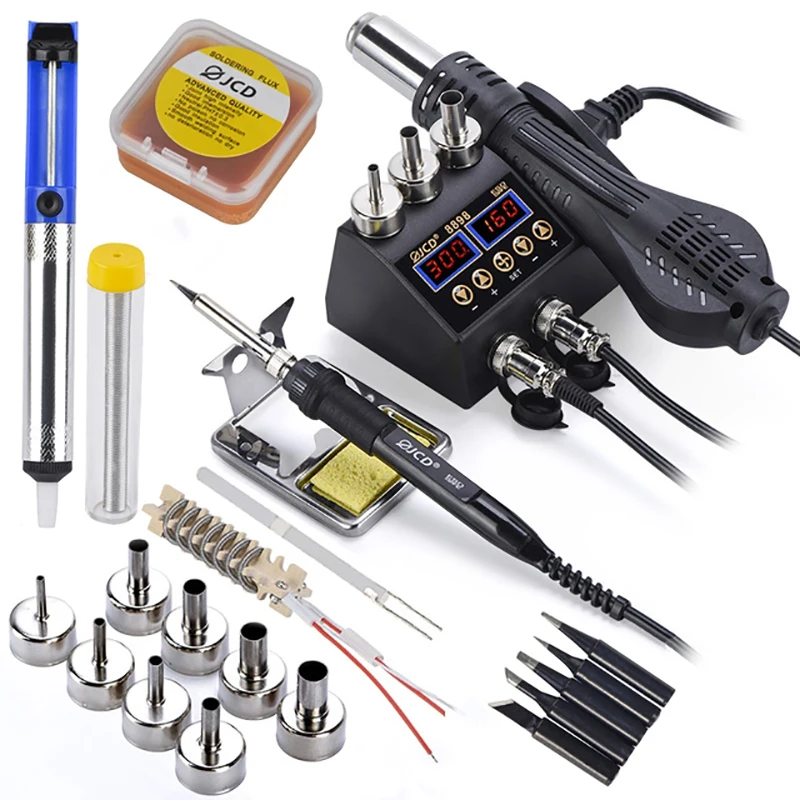 

8898 Rework Soldering Station 110V 220V Tin Solder Electric Welding 2 in 1 Professional Hot Air Gun Third Hand Kit Tools
