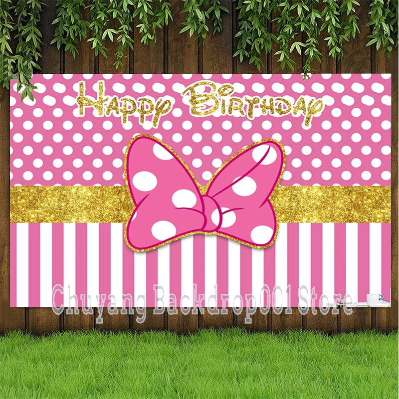 

Disney Minnie Mouse Birthday Party Decorations Customizable Background For Boys Girls Birthday Wedding Decoration Supplies Kids