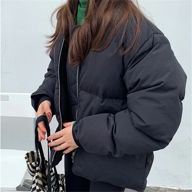 Women Autumn and Winter New Korean Version Loose Fashion Cotton Coat Bread Clothing Solid Color Casual Simple Jacket with Zipper