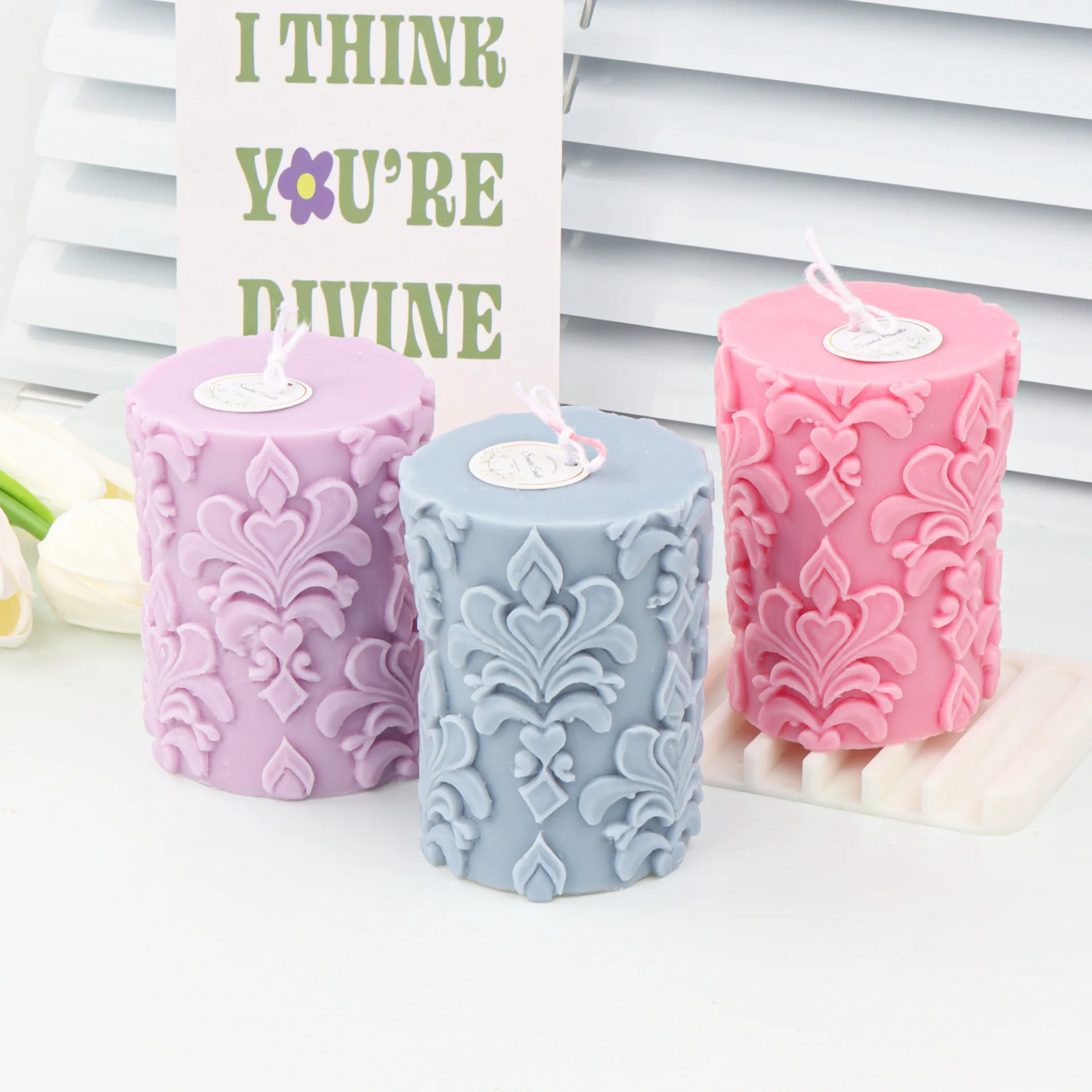 

Embossed Flower Cylinder Silicone Candles Molds Handicrafts Ice Plaster Cement Resin Soap Making Casting Decorative Decoration