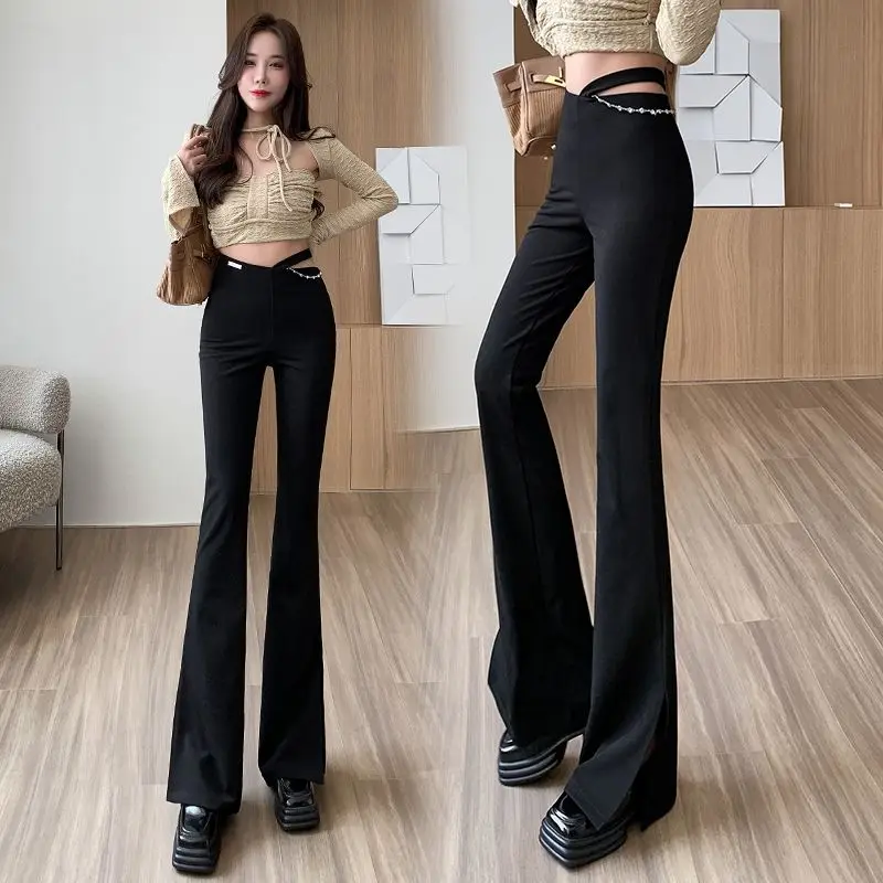 

Casual Flare Pants Women Irregular High Waist Leisure All-match Slim Split Trousers Women Fashion Long Pants Streetwear F54