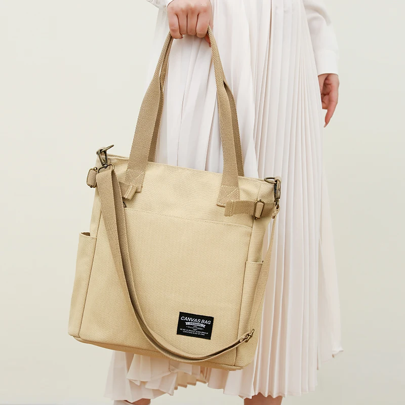 New Women's Bag Shopper Simple Fashion Zipper Handbags Lady's Message Bag Canvas Large Capacity Tote Shoulder Bags For Women
