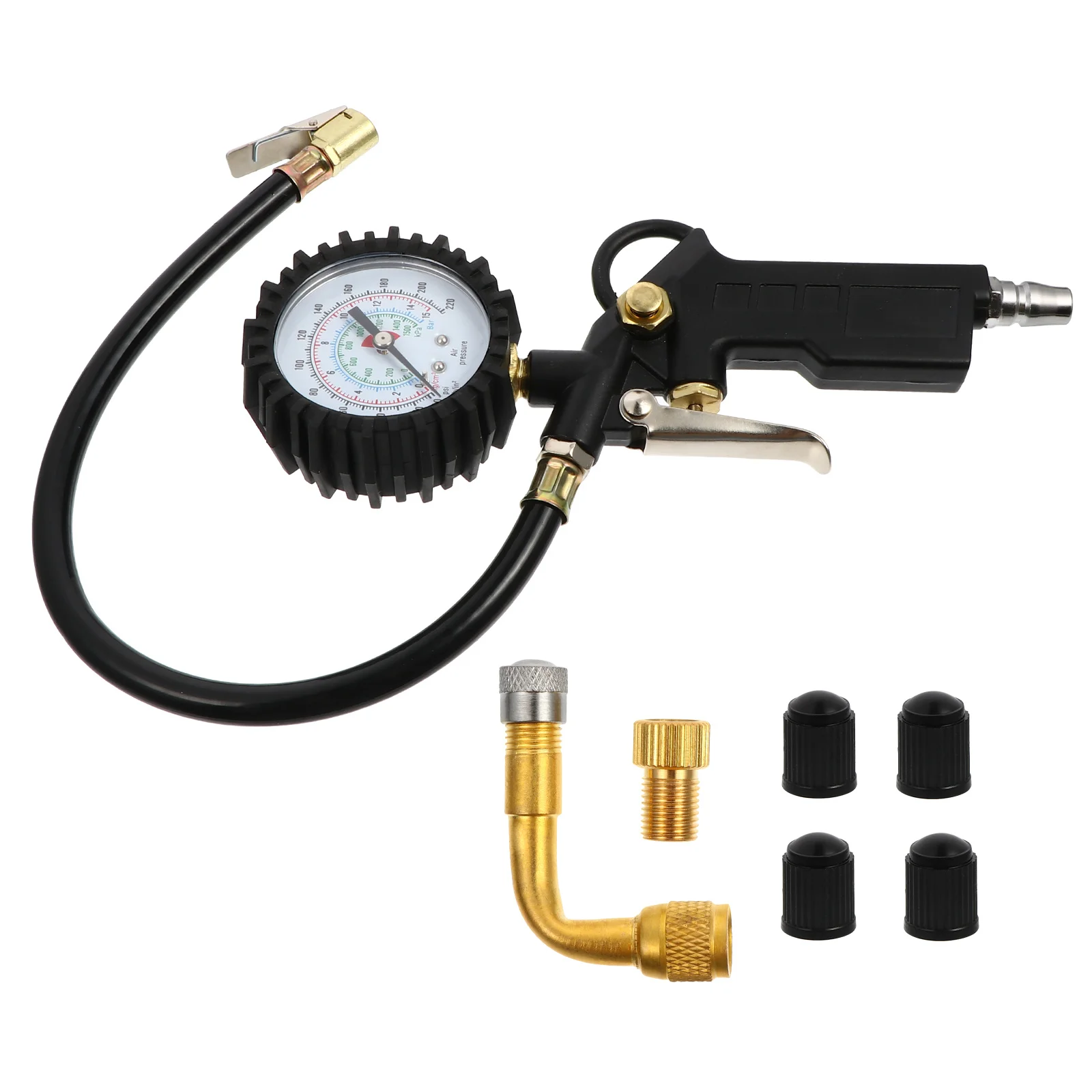 

7 Pcs/set Barometer Tire Inflator Pressure Gauge Tyre Bike Tester Aluminum Alloy Car Decompression Tool Tools Air rims