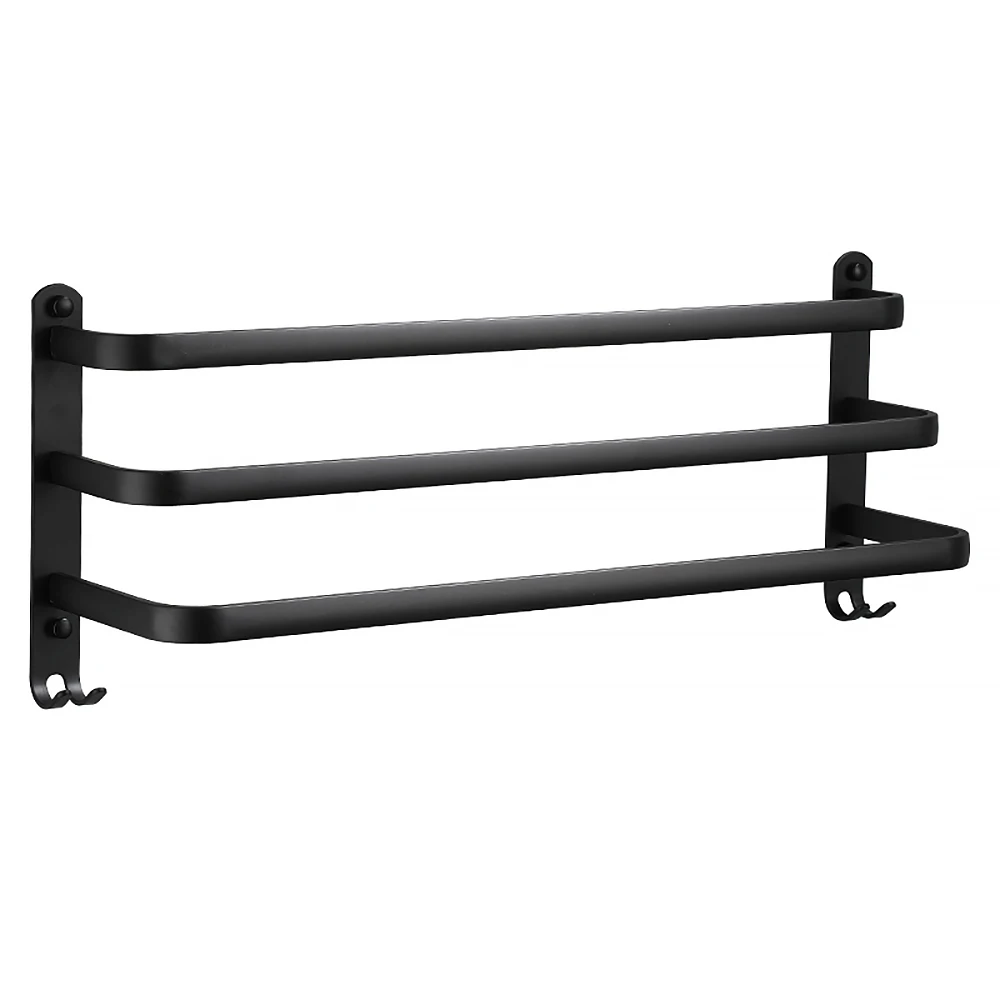 towel bar 30 60 cm multi rod holder bathroom accessories wall rail organizer hook hanger aluminum storage rack matte black shelf free global shipping