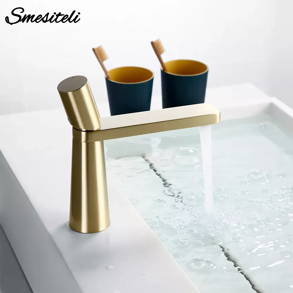

Brass Bathroom Basin Sink Faucets Single Hole Handle Hot And Cold Water Smesiteli 360 Degree Rotation Deck Mounted