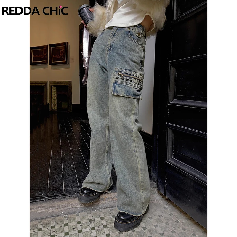 

REDDACHiC Vintage Y2k Baggy Jeans Women Raw Hem Wide Leg Fairy Grunge Ladies Trousers High Street Harajuku Acubi Fashion Pants