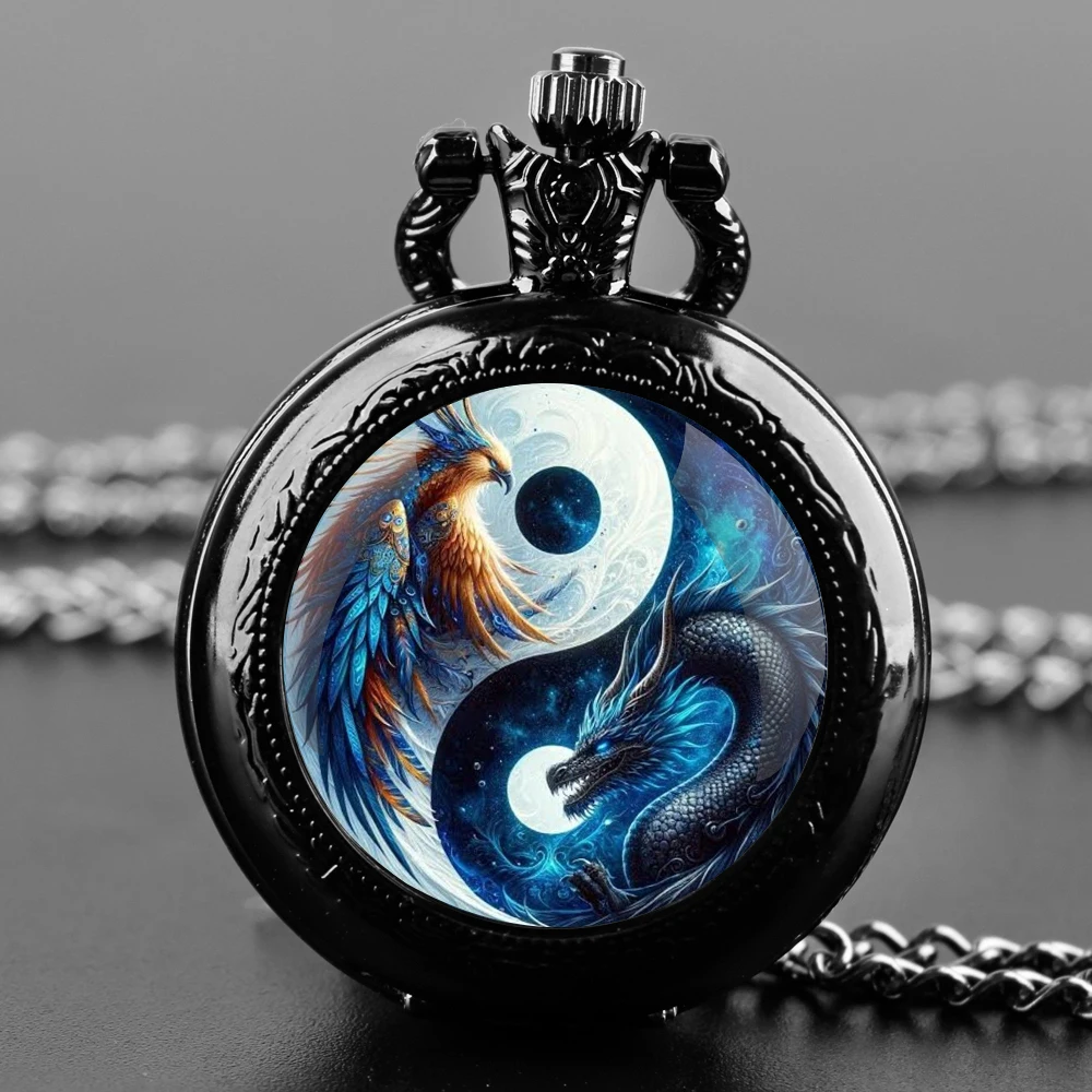 Инь-Ян Феникс уникальные креативные кварцевые карманные часы ожерелье аксессуар
