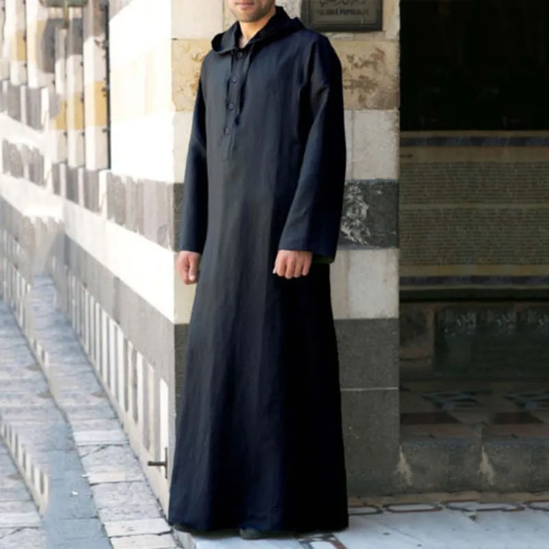 Muslim Robes Men Clothing Kaftan Hooded Long Jubba Thobe Arab Turkish Abaya Islam Habit Musulman Homme Solid Color Ramadan Dress
