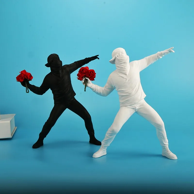 

Banksy Sculptures Flower Thrower Statue Bomber Home Decoration Desk Accessories Collectible Figurine Desktop Ornaments