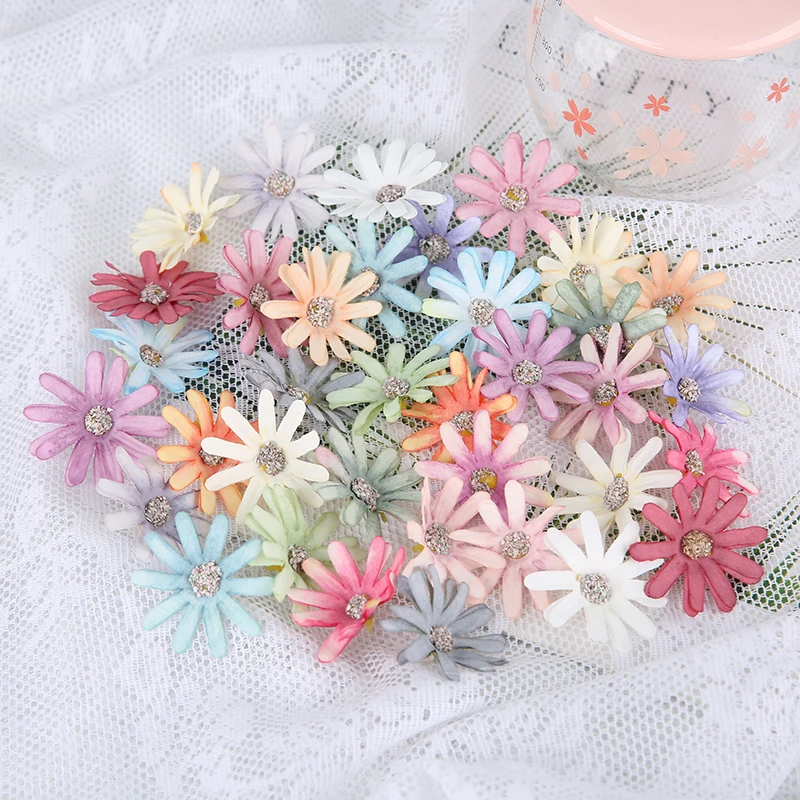 50Pcs Daisy Artificial Flowers Head 4CM Silk Fake Chrysanthemum For Home Room Decor Wedding Decoration DIY Craft Gerbera - купить по