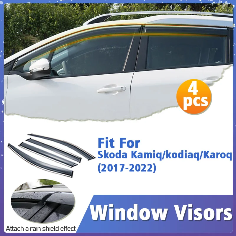 Window Visor Guard for Skoda Kamiq Kodiaq Karoq 2017-2022 Vent Cover Trim Awnings Shelters Protection Sun Rain Deflector