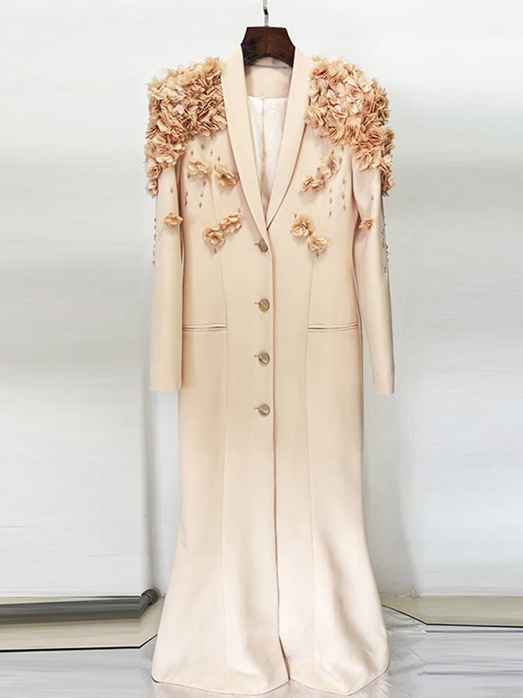 DEAT Элегантное платье с глубоким v-образным вырезом и 3D цветочной вышивкой