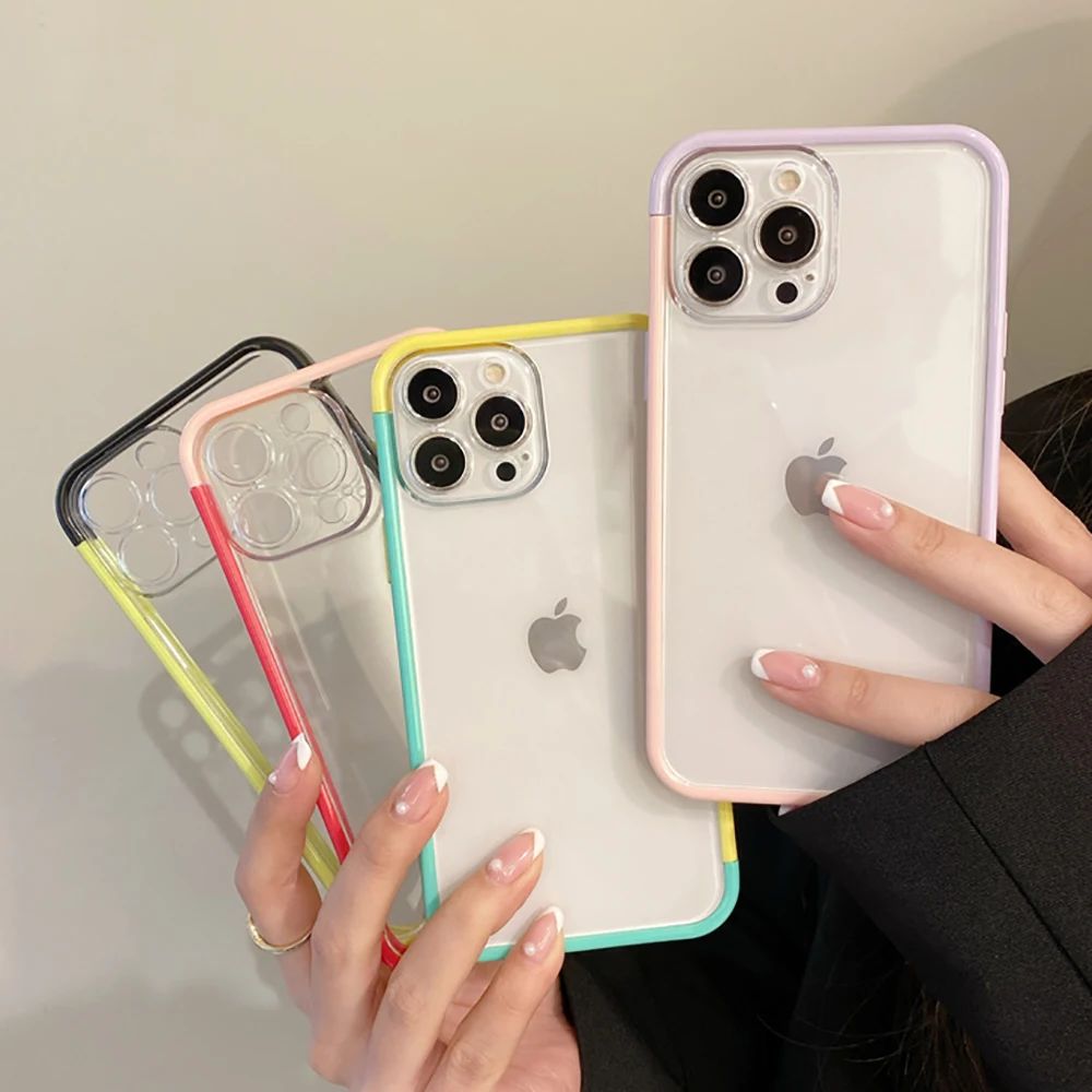 

Candy Color Phone Case For iPhone 13 Pro Max 12 11 Pro XS Max XR X Silicone Shockproof Cover ins transparent iphone 11 back case