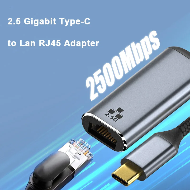 2.5G USB-C Gigabit Ethernet Adapter 2500Mbps Type-C to RJ45 Lan Converter for Macbook Laptop PC Notebook External Network Card