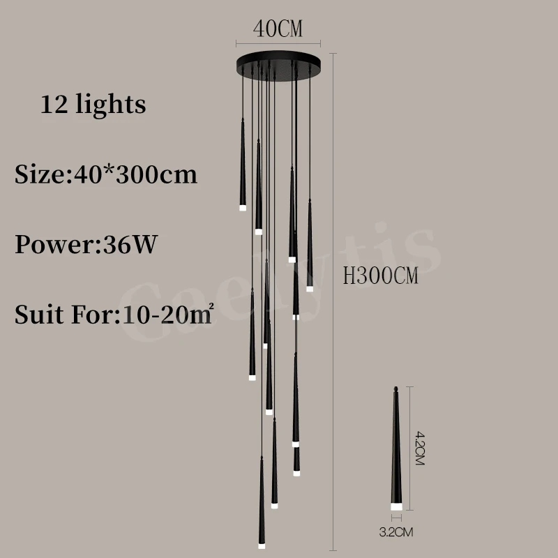 Светодиодная современная лестничная люстра, минималистичные подвесные светильники в скандинавском стиле для гостиной, люстра, большая лестница, подвесные светильники, золото/черный