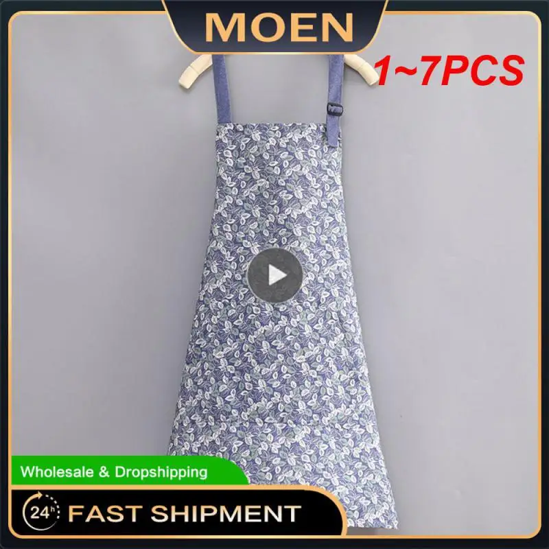 

1~7PCS Cute Flower Kitchen Household Oil-Proof Cooking Apron For Women Children Men Kitchen Waterproof Adult Coffee Baking