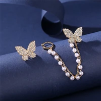 butterfly stud earrings pearl zircon anime earring for women 2022 new korean trendy luxury metal chain bead wedding jewelry gift