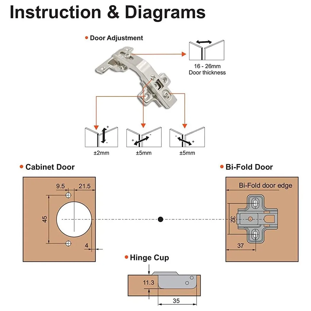 

2021 Kits Part Hinges 4*Hinges Cupboard Folding Wardrobe 135 Degree Accessories Attachment Cabinet Combination