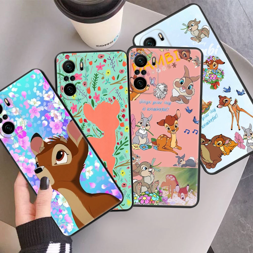 

Disney Cute Bambi Animation For Xiaomi Redmi Note 12 11E 11S 11 11T 10 10S 9 9T 9S 8 8T Pro Plus 5G 7 5 Black Phone Case