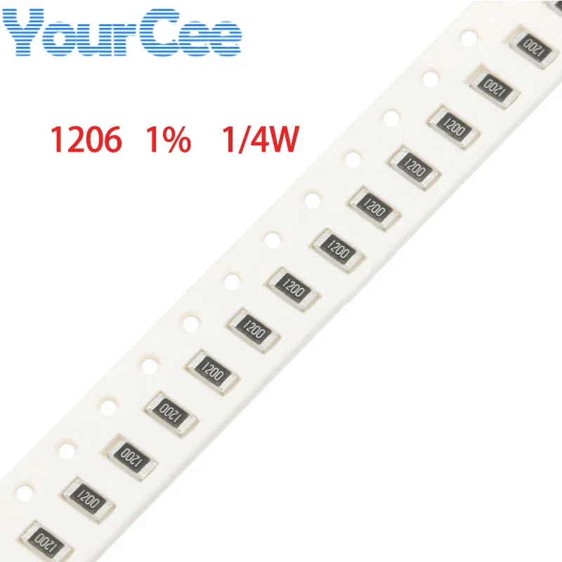 100pcs 1206 SMD Resistor 1% 1/4W 0.01R~20M  0.01 0.3 0.47 0.91 1.5 5.1 9.1 10 30 56 68 100 820R 1.2K 5.1K 75K 910K 3.3M 10M 20M