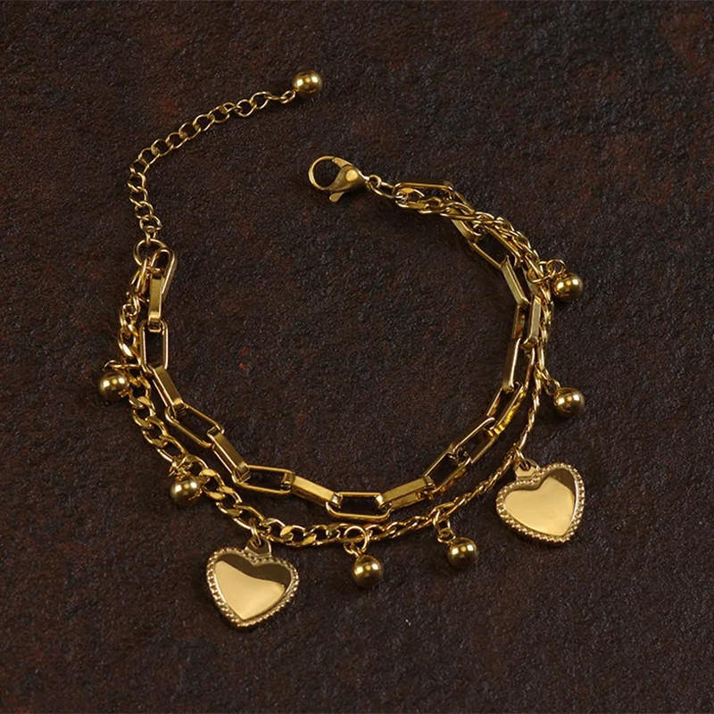 

Europe and The United States Ins Double Layer Peach Heart Vintage Titanium Steel Love Korean Temperament Bracelet Jewelry