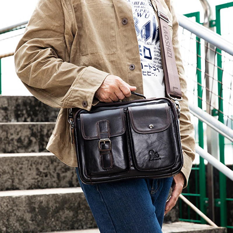 Мужская сумка через плечо из воловьей кожи в стиле ретро