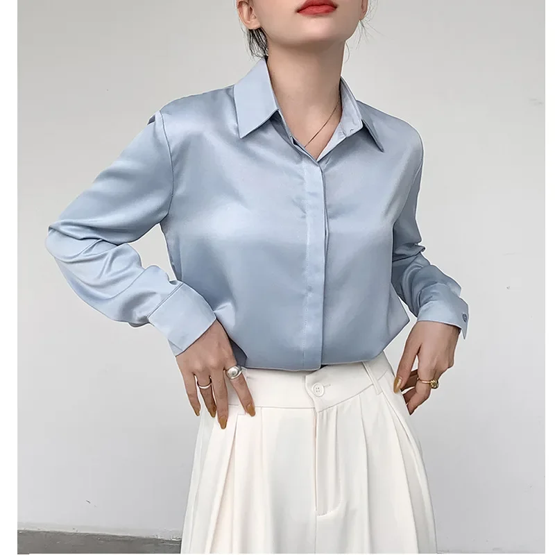Женская осенняя универсальная винтажная рубашка с длинным рукавом и драпировкой