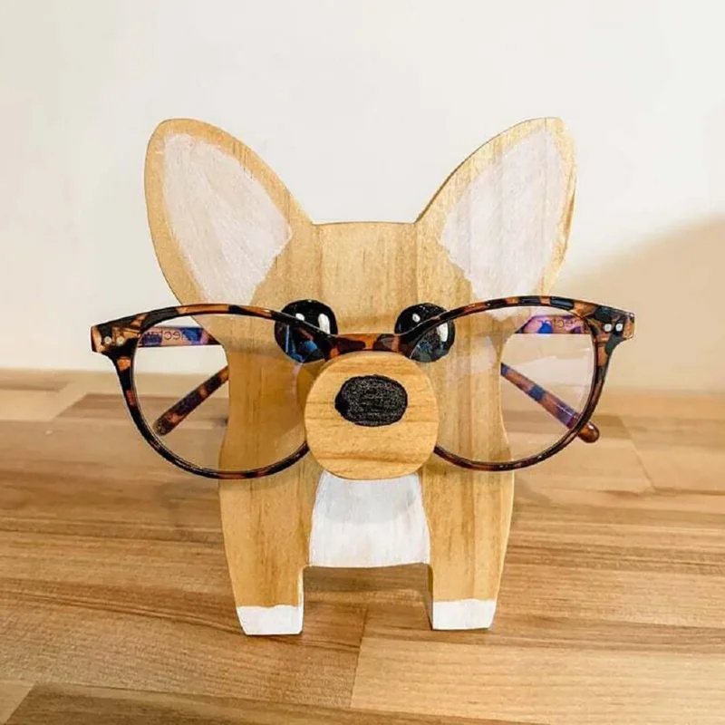 

Puppy Dog Glasses Holder Stand Corgi Dog Glasses Frame Christmas Gift Cute Pet Wooden Ornament Sunglasses Eyeglass Display Rack