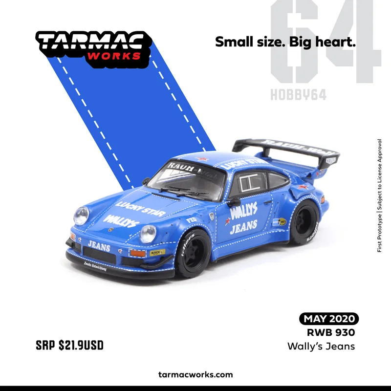 

Tarmac работает TW1:64 RWB 930 Wally's Jeans Коллекционная модель автомобиля из сплава, декоративный подарок