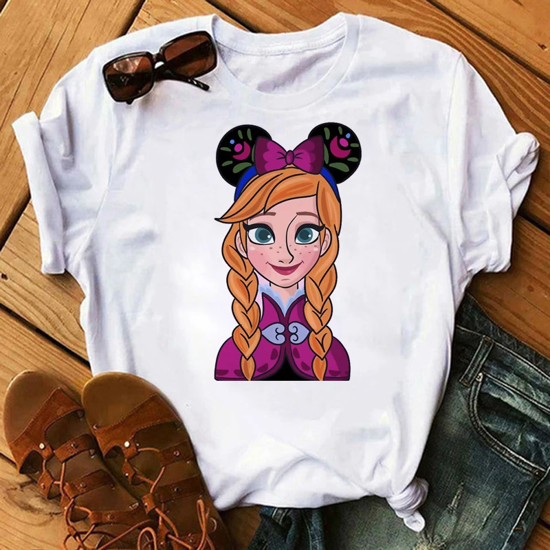 

Kawaii Disney Princess T Shirt Women Cartoon Mickey Ears Snow White Graphic Tees Grunge Unisex Harajuku T-shirt Female