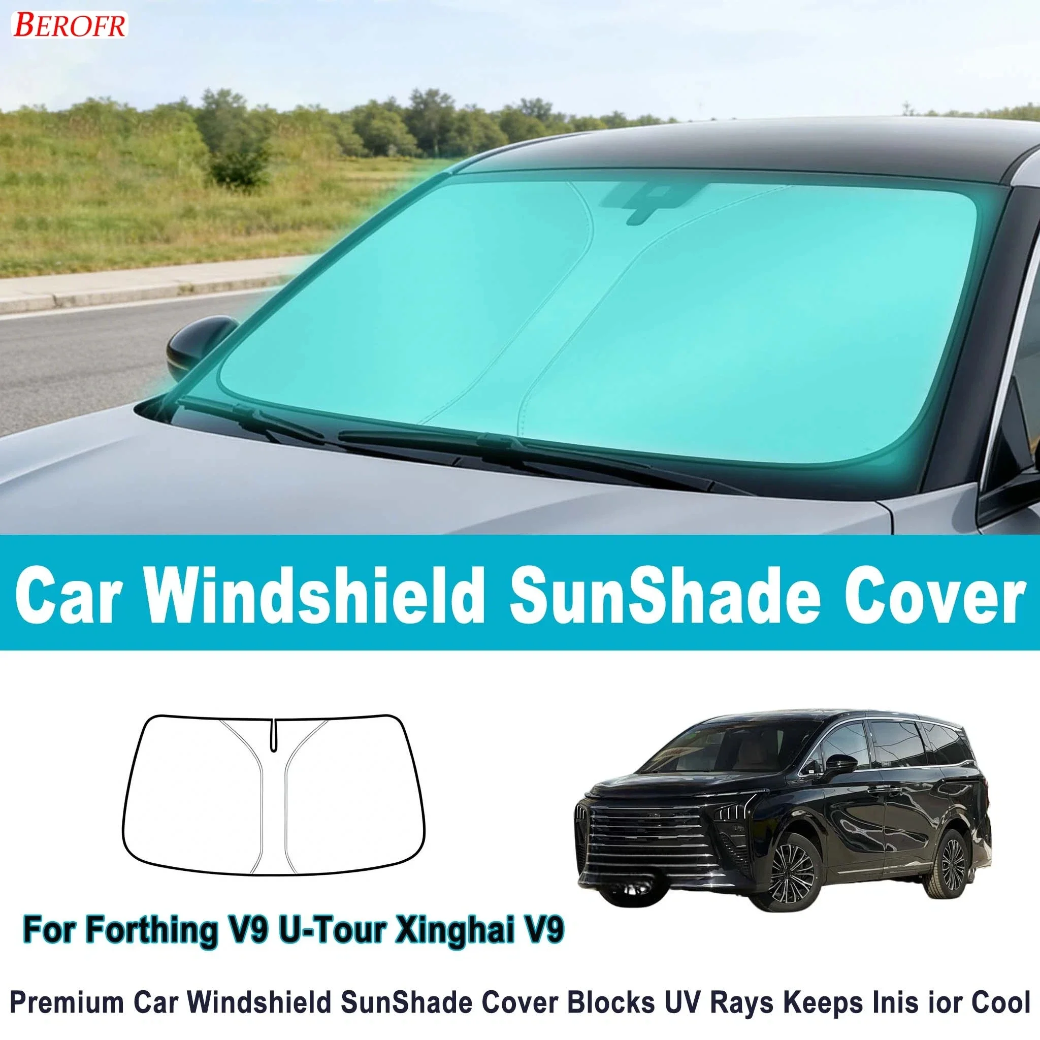 Фото Солнцезащитный экран на лобовое стекло для Forthing V9 U-Tour Xinghai V9 2024-2026: Аксессуары для теплоизоляции переднего окна автомобиля №1