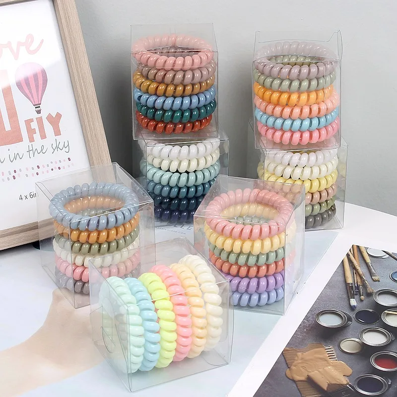 

6pcs/set New Big Telephone Wire Line Hair Ring For Girls Elastic Hair Rubber Bands Women Spiral Shape Hair Tie Rope Accessories