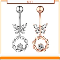 1pc butterfly belly ring zircon navel stud crystal belly navel jewelry rhinestones belly button ring zinc alloy navel piercing
