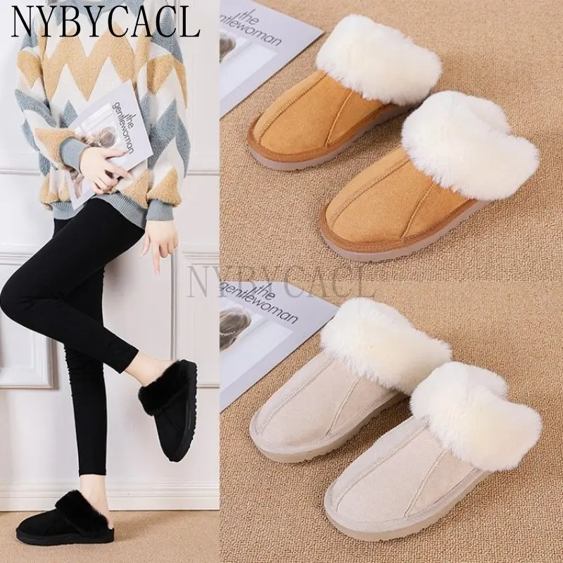 Fashion Plush warm Home flat slippers Lightweight soft comfortable winter slippers Women's cotton shoes Indoor plush slippers 40