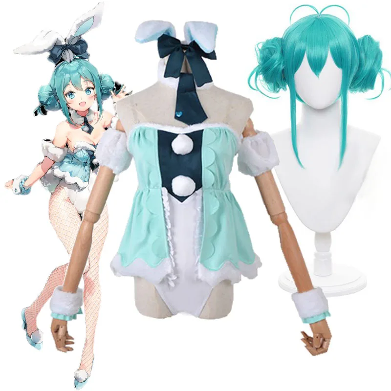 

Костюм для косплея Мику с Виртуальным идолом Vocaloid, Женское боди с милым Кроликом, женские сексуальные колготки и аксессуары, женский парик, ...
