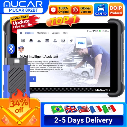 MUCAR 892BT OBD2 Диагностический инструмент с поддержкой AI и 35 сбросами кодов — фото товара