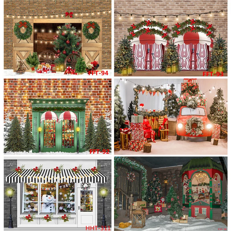 

Vinyl Christmas Day Photography Backdrops Snowman and Pine Trees Forest Garland Theme Photo Studio Background 321025 FSS-202