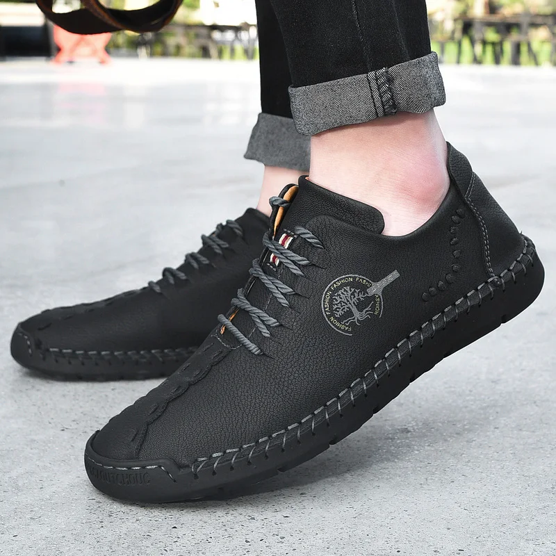 New Handmade Leather Mens Shoes Sport Sneakers Flat Driving Footwear Male Comfortable Outdoor Leisure Office Work Loafers 38-48