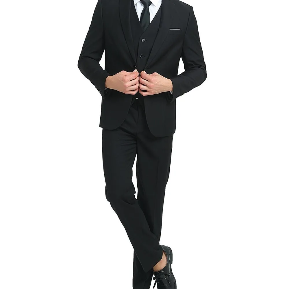 Men's 3-Pieces Business Suit Notched Lapel One Button Slim Fit Formal Jacket Vest Pants Set For Man Wedding Dress Prom Tuxedo