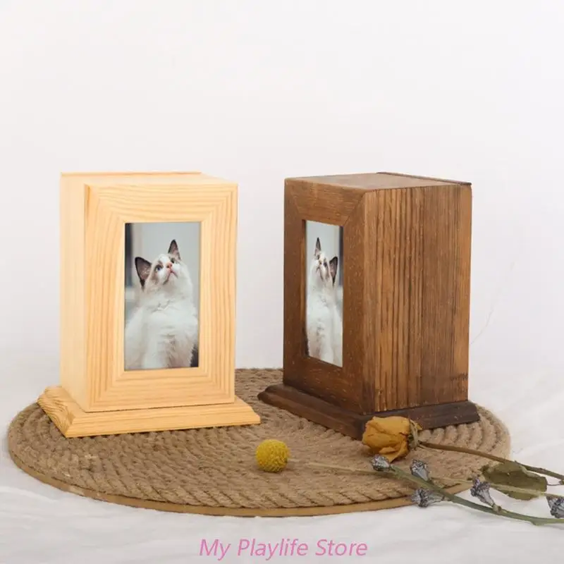 wooden Pet Urn with Picture Frame Loving Dog Remembrance Sympathy Dog or Cat Passed Away Photo Commemorate Ornaments